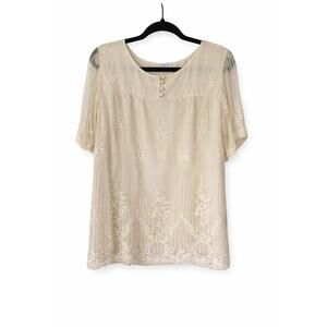 Sundance Cora Tunic Top Medium Ivory Embroidered Cupro Boho Romantic Festival